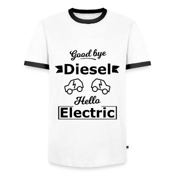 Hello electric cars - Men's Ringer Shirt - white/black - Front - AI Model Female 172 light (172cm) & AI Model Male 178 dark (178cm)