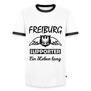 Freiburg Unterstützer - Männer Kontrast-T-Shirt - Weiß/Schwarz - Vorne - AI Model Female 172 light (172cm) & AI Model Male 178 dark (178cm)
