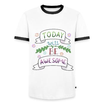 Aujourd’hui sera génial - T-shirt contrasté Homme - blanc/noir - Devant - AI Model Female 172 light (172cm) & AI Model Male 178 dark (178cm)