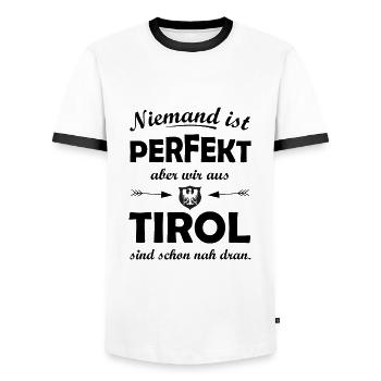 Die Tiroler - Männer Kontrast-T-Shirt - Weiß/Schwarz - Vorne - AI Model Female 172 light (172cm) & AI Model Male 178 dark (178cm)