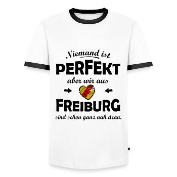 Die perfekten Freiburger - Männer Kontrast-T-Shirt - Weiß/Schwarz - Vorne - AI Model Female 172 light (172cm) & AI Model Male 178 dark (178cm)