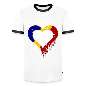 Romania Love - Men's Ringer Shirt - white/black - Front - AI Model Female 172 light (172cm) & AI Model Male 178 dark (178cm)