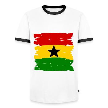 The colours of Ghana - Men's Ringer Shirt - white/black - Front - AI Model Female 172 light (172cm) & AI Model Male 178 dark (178cm)