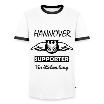 Les fans de Hanovre - T-shirt contrasté Homme - blanc/noir - Devant - AI Model Female 172 light (172cm) & AI Model Male 178 dark (178cm)