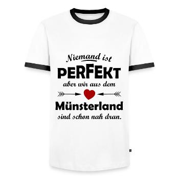 Das Münsterland - Männer Kontrast-T-Shirt - Weiß/Schwarz - Vorne - AI Model Female 172 light (172cm) & AI Model Male 178 dark (178cm)