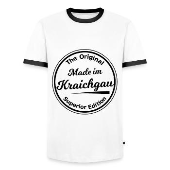 Made in the Kraichgau region - Men's Ringer Shirt - white/black - Front - AI Model Female 172 light (172cm) & AI Model Male 178 dark (178cm)