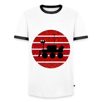 Die Weltraum Entdecker - Männer Kontrast-T-Shirt - Weiß/Schwarz - Vorne - AI Model Female 172 light (172cm) & AI Model Male 178 dark (178cm)