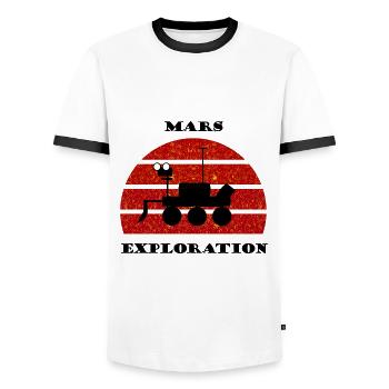 The Space Expedition - Men's Ringer Shirt - white/black - Front - AI Model Female 172 light (172cm) & AI Model Male 178 dark (178cm)