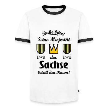 Seine Majestät der Sachse - Männer Kontrast-T-Shirt - Weiß/Schwarz - Vorne - AI Model Female 172 light (172cm) & AI Model Male 178 dark (178cm)