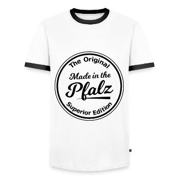 Zuhause in der Pfalz - Männer Kontrast-T-Shirt - Weiß/Schwarz - Vorne - AI Model Female 172 light (172cm) & AI Model Male 178 dark (178cm)