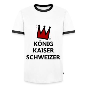 Der Kaiser aus der Schweiz - Männer Kontrast-T-Shirt - Weiß/Schwarz - Vorne - AI Model Female 172 light (172cm) & AI Model Male 178 dark (178cm)