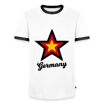 The star from Germany - Men's Ringer Shirt - white/black - Front - AI Model Female 172 light (172cm) & AI Model Male 178 dark (178cm)