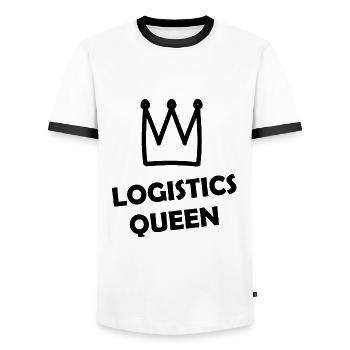 The Queen of Logistics - Men's Ringer Shirt - white/black - Front - AI Model Female 172 light (172cm) & AI Model Male 178 dark (178cm)