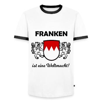 The Franks Are Coming - Men's Ringer Shirt - white/black - Front - AI Model Female 172 light (172cm) & AI Model Male 178 dark (178cm)