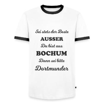 Fans from the Ruhr area - Men's Ringer Shirt - white/black - Front - AI Model Female 172 light (172cm) & AI Model Male 178 dark (178cm)