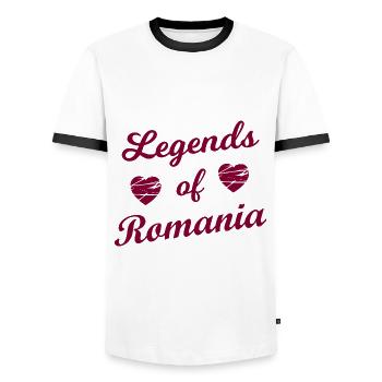 Les mythes de la Roumanie - T-shirt contrasté Homme - blanc/noir - Devant - AI Model Female 172 light (172cm) & AI Model Male 178 dark (178cm)