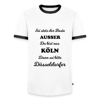 Düsseldorf in North Rhine-Westphalia - Men's Ringer Shirt - white/black - Front - AI Model Female 172 light (172cm) & AI Model Male 178 dark (178cm)