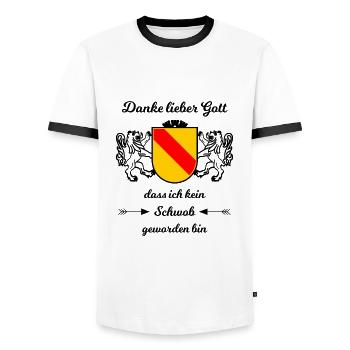 Geboren im Badnerland - Männer Kontrast-T-Shirt - Weiß/Schwarz - Vorne - AI Model Female 172 light (172cm) & AI Model Male 178 dark (178cm)