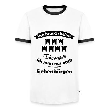 Vacances en Transylvanie - T-shirt contrasté Homme - blanc/noir - Devant - AI Model Female 172 light (172cm) & AI Model Male 178 dark (178cm)