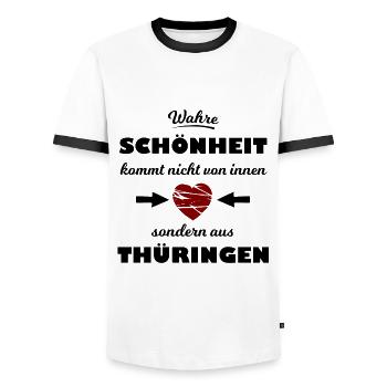 The Thuringians are coming - Men's Ringer Shirt - white/black - Front - AI Model Female 172 light (172cm) & AI Model Male 178 dark (178cm)
