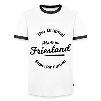 Lustige Sprüche aus Friesland - Männer Kontrast-T-Shirt - Weiß/Schwarz - Vorne - AI Model Female 172 light (172cm) & AI Model Male 178 dark (178cm)