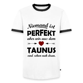 At home in the Taunus - Men's Ringer Shirt - white/black - Front - AI Model Female 172 light (172cm) & AI Model Male 178 dark (178cm)