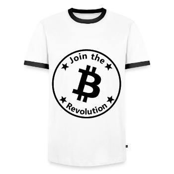 Die Krypto Revolution startet - Männer Kontrast-T-Shirt - Weiß/Schwarz - Vorne - AI Model Female 172 light (172cm) & AI Model Male 178 dark (178cm)