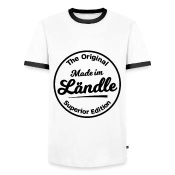 Hergestellt im Ländle - Männer Kontrast-T-Shirt - Weiß/Schwarz - Vorne - AI Model Female 172 light (172cm) & AI Model Male 178 dark (178cm)