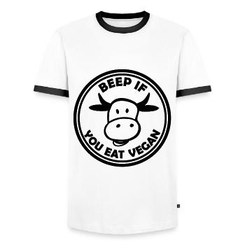 Le mode de vie végétalien - T-shirt contrasté Homme - blanc/noir - Devant - AI Model Female 172 light (172cm) & AI Model Male 178 dark (178cm)