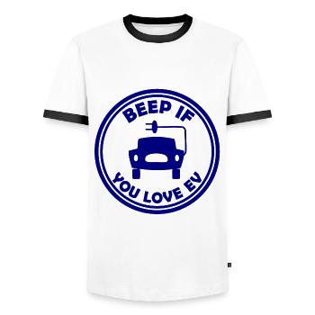 Electric cars - Men's Ringer Shirt - white/black - Front - AI Model Female 172 light (172cm) & AI Model Male 178 dark (178cm)