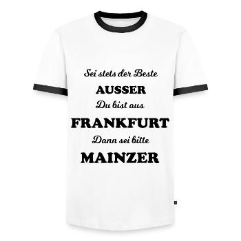 Mythen aus Mainz - Männer Kontrast-T-Shirt - Weiß/Schwarz - Vorne - AI Model Female 172 light (172cm) & AI Model Male 178 dark (178cm)
