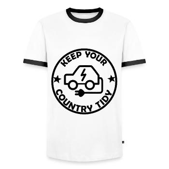 Environmental protection and electric cars - Men's Ringer Shirt - white/black - Front - AI Model Female 172 light (172cm) & AI Model Male 178 dark (178cm)