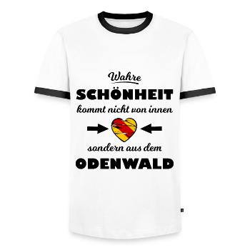 La beauté de l’Odenwald - T-shirt contrasté Homme - blanc/noir - Devant - AI Model Female 172 light (172cm) & AI Model Male 178 dark (178cm)