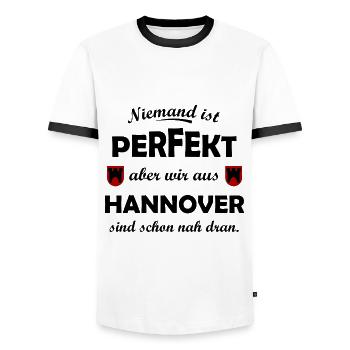 The fans from Hanover - Men's Ringer Shirt - white/black - Front - AI Model Female 172 light (172cm) & AI Model Male 178 dark (178cm)