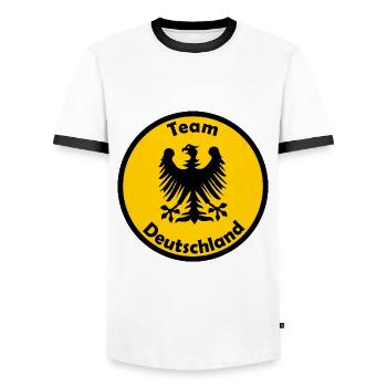 The German team - Men's Ringer Shirt - white/black - Front - AI Model Female 172 light (172cm) & AI Model Male 178 dark (178cm)
