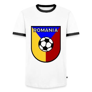 Das rumänische Fußball Team - Männer Kontrast-T-Shirt - Weiß/Schwarz - Vorne - AI Model Female 172 light (172cm) & AI Model Male 178 dark (178cm)