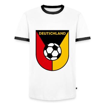 Der König Fußball - Männer Kontrast-T-Shirt - Weiß/Schwarz - Vorne - AI Model Female 172 light (172cm) & AI Model Male 178 dark (178cm)