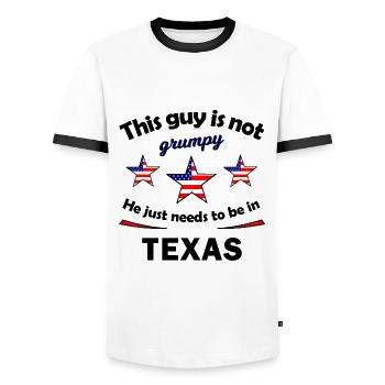 Chez vous au Texas, États-Unis - T-shirt contrasté Homme - blanc/noir - Devant - AI Model Female 172 light (172cm) & AI Model Male 178 dark (178cm)