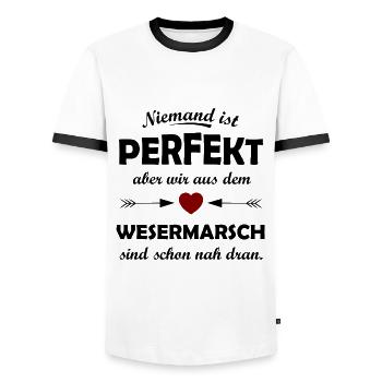 Wesermarsch en Basse-Saxe - T-shirt contrasté Homme - blanc/noir - Devant - AI Model Female 172 light (172cm) & AI Model Male 178 dark (178cm)