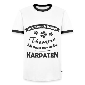 Thérapie dans les Carpates - T-shirt contrasté Homme - blanc/noir - Devant - AI Model Female 172 light (172cm) & AI Model Male 178 dark (178cm)