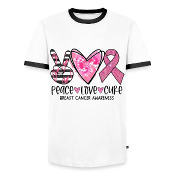 Support Breast Cancer - Men's Ringer Shirt - white/black - Front - AI Model Female 172 light (172cm) & AI Model Male 178 dark (178cm)