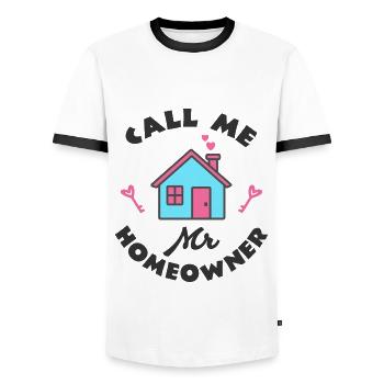 Housewarming party Call me Mr Homeowner - Men's Ringer Shirt - white/black - Front - AI Model Female 172 light (172cm) & AI Model Male 178 dark (178cm)