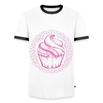 Desserts, cakes, muffins, cherries - Men's Ringer Shirt - white/black - Front - AI Model Female 172 light (172cm) & AI Model Male 178 dark (178cm)