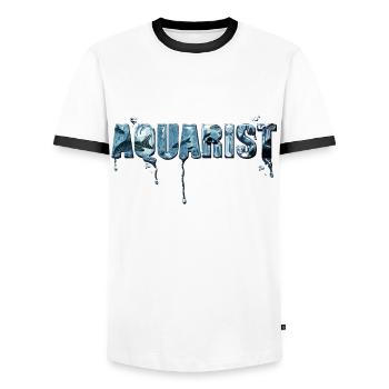 Aquarist - Liquid Typo - Tank mates inside - Men's Ringer Shirt - white/black - Front - AI Model Female 172 light (172cm) & AI Model Male 178 dark (178cm)