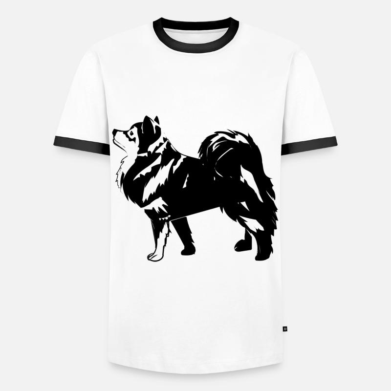 Finnischer Schoßhund im Profil - Männer Kontrast-T-Shirt - Weiß/Schwarz