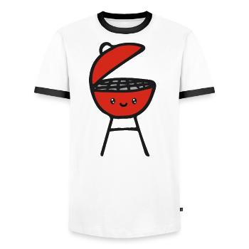 Grill Barbecue Été - T-shirt contrasté Homme - blanc/noir - Devant - AI Model Female 172 light (172cm) & AI Model Male 178 dark (178cm)