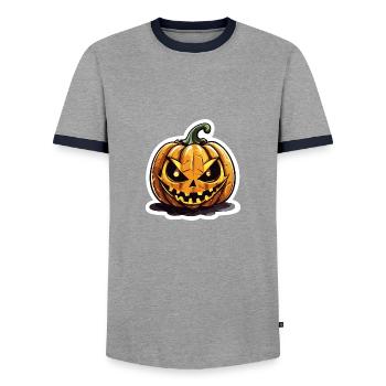 Menacing Jack o' Lantern Pumpkin - Men's Ringer Shirt - grey/navy  - Front - AI Model Female 172 light (172cm) & AI Model Male 178 light (178cm)