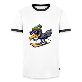 Skifahrender Emu Wintersport - Männer Kontrast-T-Shirt - Weiß/Schwarz - Vorne - AI Model Female 172 light (172cm) & AI Model Male 178 dark (178cm)