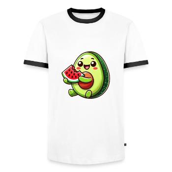 Doux Avocat Melon Dessin Animé Fruit Été - T-shirt contrasté Homme - blanc/noir - Devant - AI Model Female 172 light (172cm) & AI Model Male 178 dark (178cm)