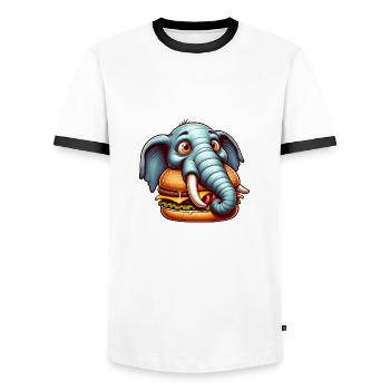 éléphant mange hamburger restauration rapide drôle - T-shirt contrasté Homme - blanc/noir - Devant - AI Model Female 172 light (172cm) & AI Model Male 178 dark (178cm)